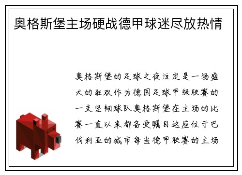 奥格斯堡主场硬战德甲球迷尽放热情